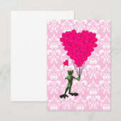 Carte Drôle dessin de grenouille & coeur rose sur damask (Devant / Derrière)