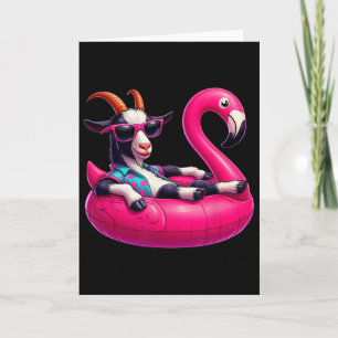 Carte Drôle d'été Chèvre Rose Fête de piscine Hawaïenne