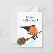 Carte drôle d'Halloween Sorcière Citrouille Volant (Devant)