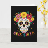 Carte Drôle Dia De Los Muertos Crâne de Sucre Seis Siete (Fleur jaune)
