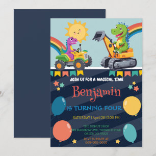 Carte Drôle dinosaure tracteur ballon garçon Retour à l'