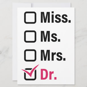 Carte Drôle Doctorat Féminin/MD Anti-Patriarchie