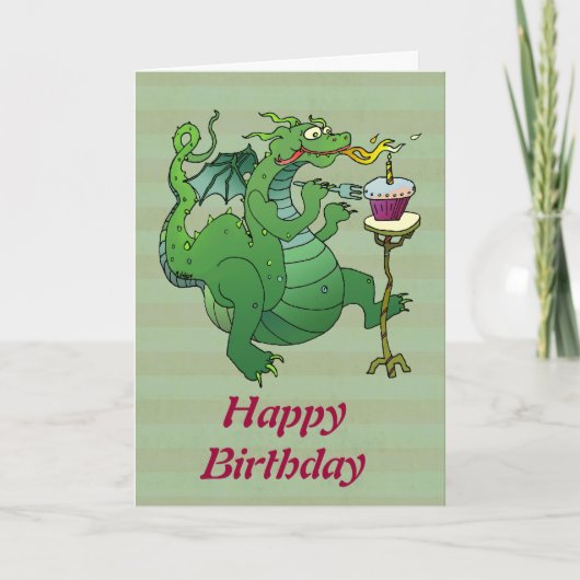 Carte Drôle dragon soufflant bougies d'anniversaire (Devant)