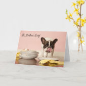 Carte drôle du jour de mère de bouledogue français (Fleur jaune)