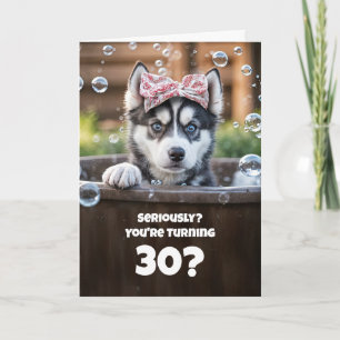 Carte drôle et mignonne de husky surpris pour 30 a