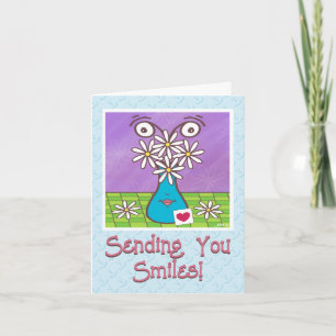 Carte Drôle Fleur Fleur Fleur Vase Visage Penser De Vous