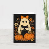 Carte Drôle Ghost Bow Holding Chat Noir Automne Hallowee (Devant)