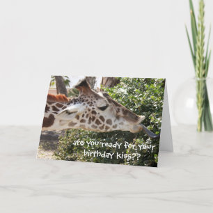 Carte Drôle Giraffe Card, prêt pour ton baiser d'anniver