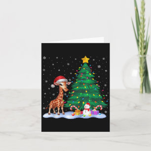 Carte Drôle Giraffe Xmas Lumières Arbre Reindeer Casquet