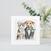 Carte drôle grave : mariage de chat et de chien, aquarel (Debout devant)