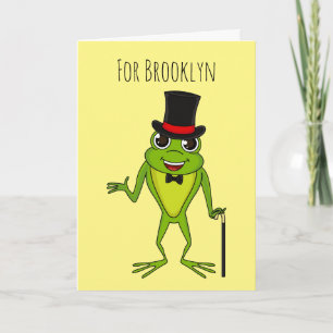 Carte Drôle grenouille avec chapeau dessus dessin animé