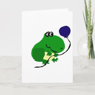 Carte Drôle grenouille verte tenant Bleu Blonde d'annive