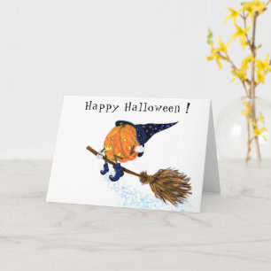 Carte Drôle Halloween Card Sorcière Citrouille Volant Br