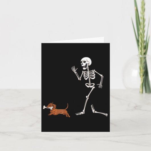 Carte Drôle Halloween Dachshund Et Skeleton (Devant)