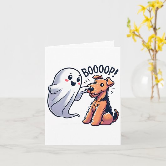 Carte Drôle Halloween Ghost Airedale Terrier Boop Lazy C (Fleur jaune)