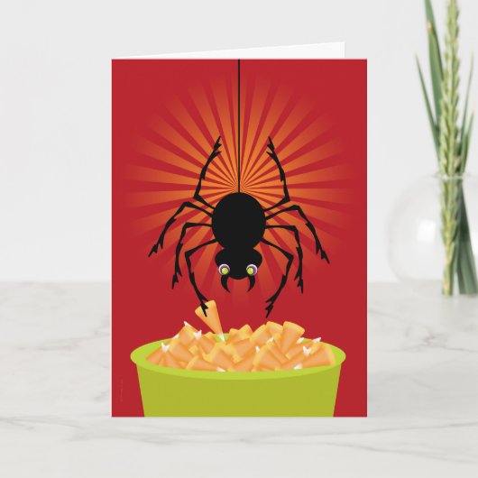 Carte Drôle Halloween Spider voler Corn de bonbons (Devant)