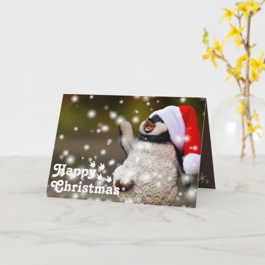 Carte Drôle Happy Père Noël Penguin&Joyeux Noël unique (Fleur jaune)
