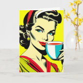 Carte Drôle Humour café | Retro Lady Friendship (Fleur jaune)