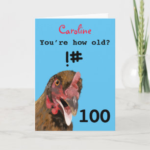 Carte Drôle insultant blague poule 100e anniversaire car