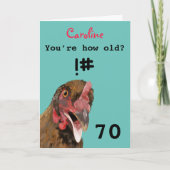 Carte Drôle insultant, blague poule 70ème anniversaire c (Devant)