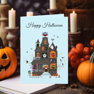 Carte Drôle Joyeux Halloween Maison Hantée Personnes