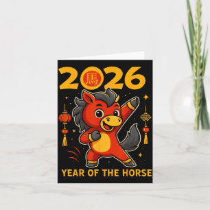 Carte Drôle Kawaii Lunaire 2026 Année du Cheval Chinois