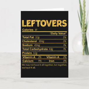 Carte Drôle Leftovers Nutrition Facts Thanksgiving Food