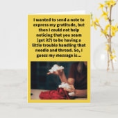 Carte Drôle Merci Pun Coudre beaucoup (Fleur jaune)