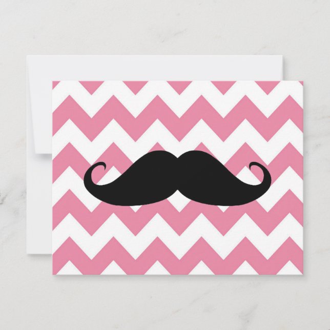 Carte Drôle Moustache Noire Et Motif Chevron Rose (Devant)