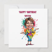 Carte Drôle Paint splash maman Caricature d'anniversaire (Devant)