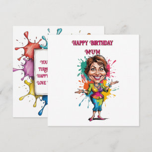 Carte Drôle Paint splash maman Caricature d'anniversaire