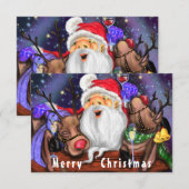 Carte Drôle Père Noël et Reindeers Serviette de cuisine  (Devant / Derrière)