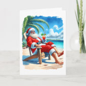 Carte Drôle Père Noël Profitez d'un cocktail sur la plag (Devant)