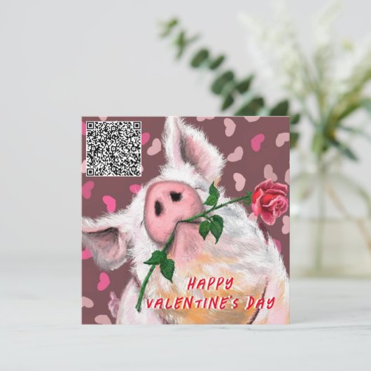 Carte Drôle Pig Valentine's Day Card avec QR Code (Debout devant)