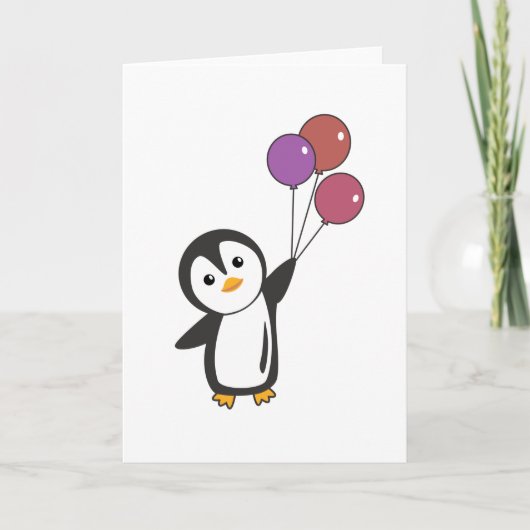 Carte Drôle Pingouin S'Envole Avec Des Ballons (Devant)