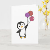 Carte Drôle Pingouin S'Envole Avec Des Ballons (Fleur jaune)