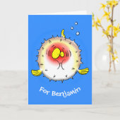 Carte Drôle poisson poivron porc-épic caricature poisson (Fleur jaune)