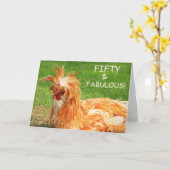 Carte Drôle poulet cinquante et fabuleux anniversaire (Fleur jaune)
