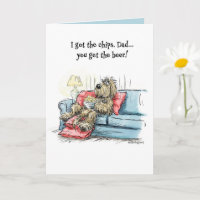 Carte drôle pour papa avec un gros chien poilu