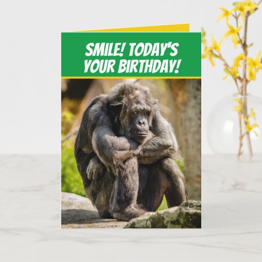 Carte Drôle Poussant Chimpanzé Comme Grumpy Old Man (Fleur jaune)
