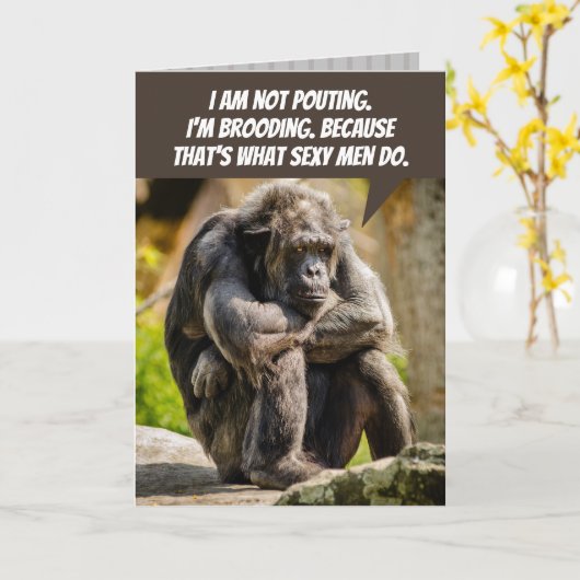Carte Drôle Pouting Chimpanzee parce que c'est une chose (Fleur jaune)