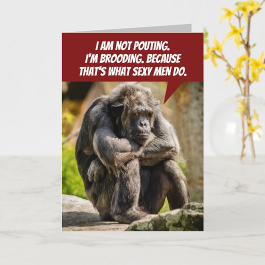 Carte Drôle Pouting Chimpanzee parce que c'est une chose (Fleur jaune)