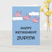 Carte Drôle retraite quand les porcs volent (Fleur jaune)