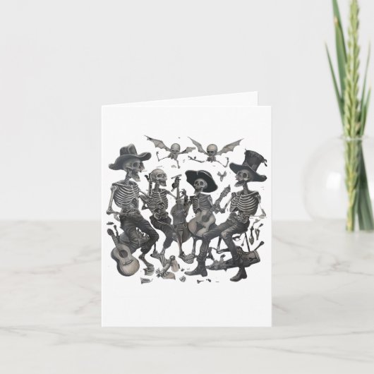 Carte Drôle Skeleton Skull Dancing Singer Rock Music Ba (Devant)