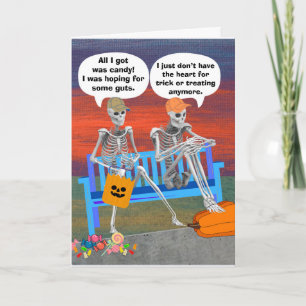 Carte Drôle Skeletons d'Halloween sur banc