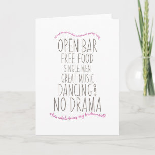 Carte drôle : Soyez ma demoiselle d'honneur