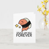 Carte Drôle Sushi Pun "Coincé sur toi" Tombant dans l'am (Fleur jaune)