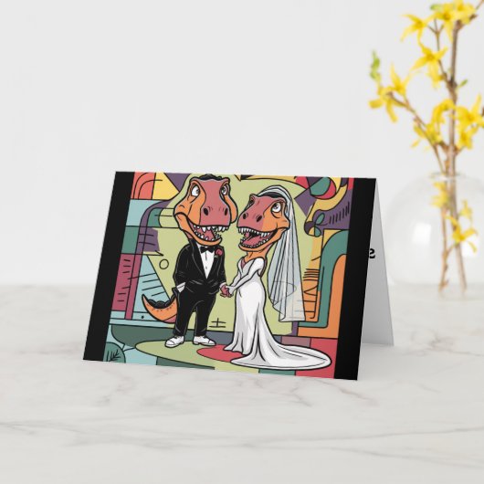 Carte Drôle T-rex Dinosaur Mariée et Mariage de chambre  (Fleur jaune)