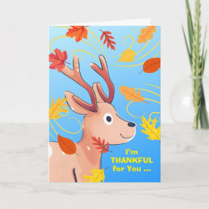 Carte Drôle Thanksgiving Baby Deer avec feuilles d'autom