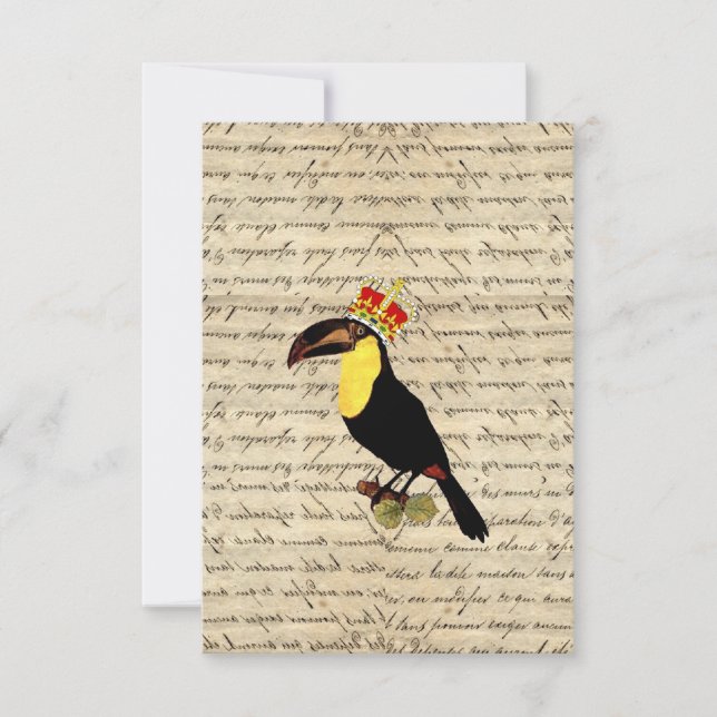 Carte Drôle toucan vintage & couronne (Devant)